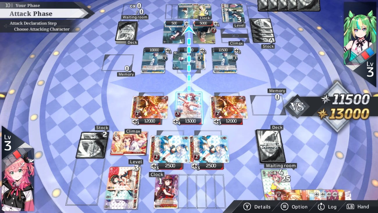 Story mode screen of Hinata Amamiya and Ruu talking in front of Tenkou Academy